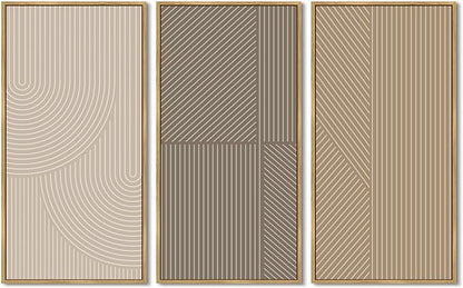 KUVIOKE Boho Minimalist Abstract Framed Wall Art Modern Line Wall Decor Geometric Artwork Kitchen Dining Room 8x16in3pcs Natural Framed