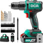 DCA 20V Brushless Hammer Drill Cordless, 492 in-lb Torque Impact Drill, 1/2" All-Metal Keyless Chuck,18+1+1, (0-450/0-1800RPM), 27000 IPM, Compact Design with 2.0Ah Battery & Charger,ADJZ2055i