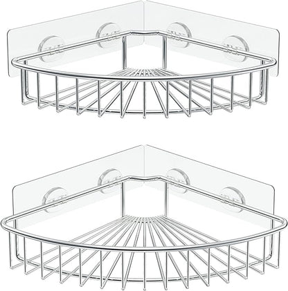 SMARTAKE 2-Pack Corner Shower Caddy, SUS304 Stainless Steel, Wall Mounted Bathroom Shelf with Adhesive, Storage Organizer for Toilet, Dorm and Kitchen (Silver)