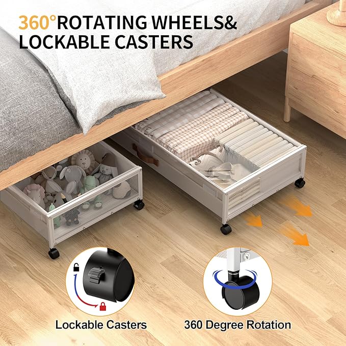 Under Bed Storage with Wheels, XXXL Larger Under Bed Storage Containers with Clear Lids, 36'' Lengthen Under Bed Shoe Organizer for Shoes Clothes(White 2 Pack, XXXL(36"x16.6"x7.48"))