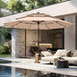 PHI VILLA 10ft Patio Umbrella with Solar Lights, Outdoor 3 Tier Vented Large Market Table Umbrella with 8 Sturdy Ribs and 1.5" Umbrellla Pole for Lawn Poolside Garden Terrace, Beige