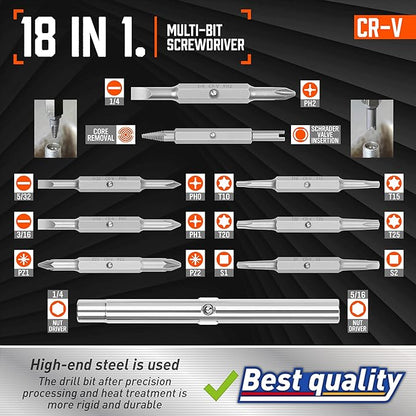 Amartisan 18-in-1 Multi-bit Screwdriver Set Tool All in One, Portable Multi-Purpose Screwdriver, Slotted/Philips/Pozi/Torx/Square,Nut Driver