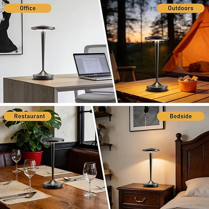 YHT CordlessTable Lamps Rechargeable, 6000mAh Battery Portable LED Touch Led Table Lamp, 3-Color Stepless Dimming & Memory Function, for Outdoor, Dinning, Patio, Restaurant, Kitchen (Black)
