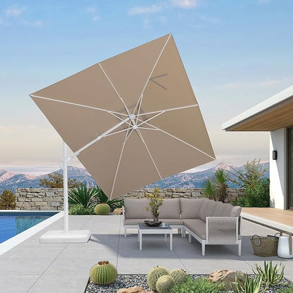 PURPLE LEAF 9' X 12' Right-left Tilt Patio Umbrella Swivel White Cantilever Umbrella with Tilt Aluminum Outdoor Umbrella with 360° Rotation for Deck Pool Garden, Beige