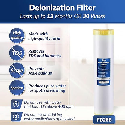 iSpring FD25B Deionized Water Filter for Spotless Car Wash System, Fits WGB22BD Deionized Water System for Car Wash, 4.5” x 20”