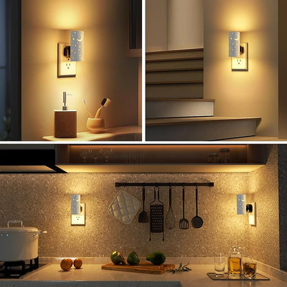 LED Night Lights Plug into Wall, 2-Pack 3000K Bright Plug in Nightlights, Dusk-to-Dawn Sensor, Dimmable 0-100LM, Auto-On/Off, Home Decor for Bedroom, Bathroom, Hallway, Kitchen, White Stars