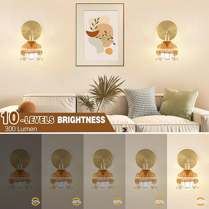 Wireless Wall Sconce with Flower lampshade, Battery Operated Wall Lights,Wall lamp with 15 Colors for Bedroom Living Room Home Decor (Amber, 2 Light Battery Operated)