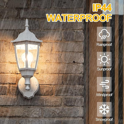 FUDESY Outdoor Wall Light Dusk to Dawn, Porch Sensor Light White Plastic Anti-Corrosion with LED Edison Filament Bulb, Exterior Mount Lantern for House, Garage (2-Pack)