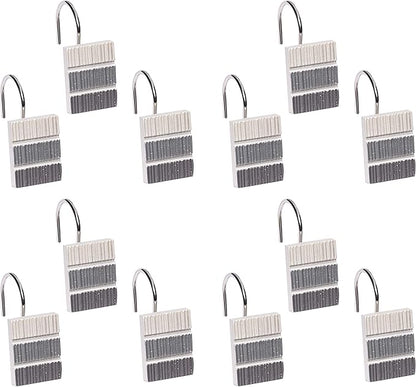 Zahari Home 13pc Modern Line Shower Curtain Set - Gray Luxury Contemporary Shower Curtains with Unique Design & 12 Hooks