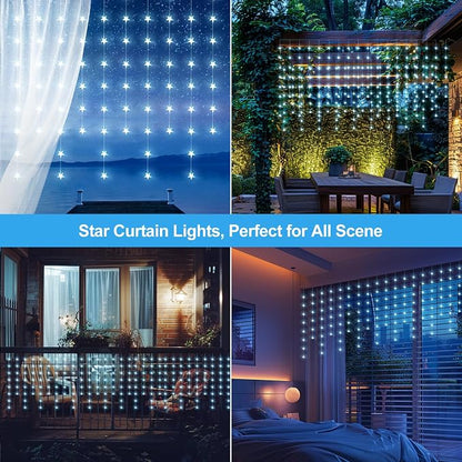 Star Curtain Lights Hanging Star Lights for Window 70 Stars String Light for Wall Décor USB Plug in 8 Modes Twinkle Fairy Lights for Christmas, Bedroom, Indoor, Outdoor, Weddings, Party (Cold White)