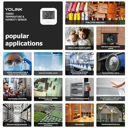 YoLink Smart Wireless Temperature & Humidity Sensor, Wide Temp Range for Fridge, Green House, Pet Cage, App Alerts, Emails, Text/SMS alerts- Hub Required