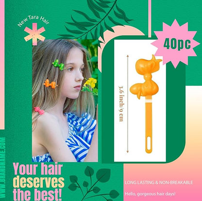 Classics Self Hinge Hair Barrettes for Girls Plastic Hair Barrettes for Baby bow Girl Barrettes 80s 90s Bow Cartoon Design Hair Pins for Baby Girls Toddlers total 40 count (WHITE)