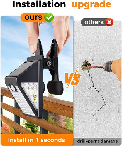 Clip On Solar Lights Outdoor,Motion Sensor Outdoor Lights, 72LEDs 600LM Clip on Solar Fence Lights Outdoor Waterproof LED,Solar Lights for Wall Fence,Deck, Gutter,Camping(1, Black)