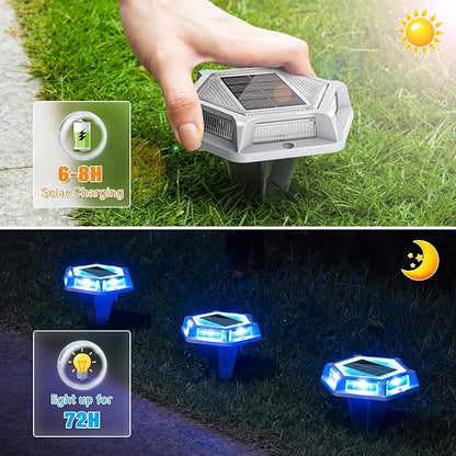 VOLISUN Solar Driveway Lights Dock Outdoor Waterproof Marker Lights,12 Pack Solar Deck Lights 2 Colors in 1 Led Wireless IP67,Solar Blue Deck Lights for Sidewalk Pathway Yard(White/Blue),Auto On/Off