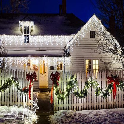 Icicle Lights Outdoor Decorations 300 LED 33ft 8 Modes Curtain Fairy String Light with 50 Drops, LED String Light Indoor for Wedding Party Holiday Christmas Decorations,White