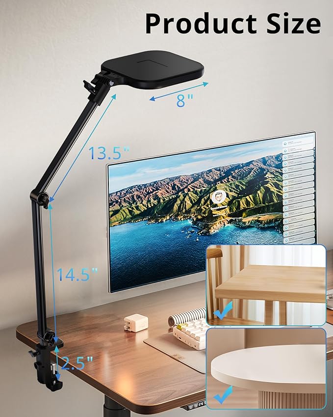 UBeesize Streaming Light (1 Pack), 8" Ring Light for Desk with Clamp and Adjustable Arm, Zoom Lighting for Computer, Video Conference Lighting for Home Office, Video Calls, Streaming, Podcasting