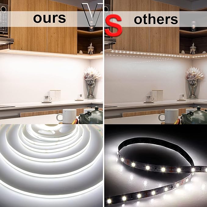 White COB LED Strip Light, Dimmable 24.6ft/7.5m LED Light, 6000K Daylight White 2400 LEDs High Lumen LED Tape Lights CRI 90+ with RF Remote and UL Power for Bedroom,Kitchen,DIY Home Decoration