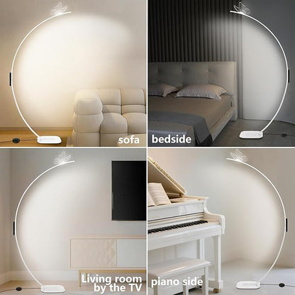 Modern Butterfly Arc Floor Lamp - Dimmable 2000 Lumens Arched Floor Lamp with Remote Control, 3 Color Modes & Foot Switch, Elegant Arc Floor Lamps for Living Room, Bedroom, Office Decor (White)