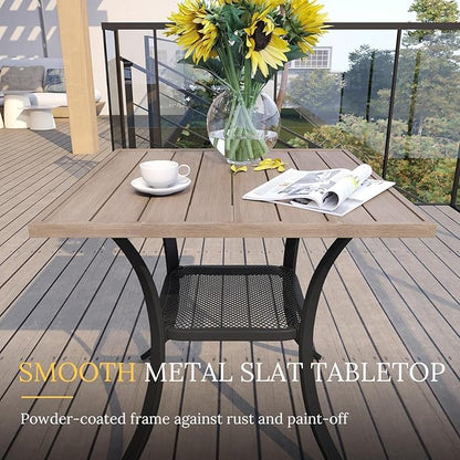 VICLLAX 3 Pieces Small Patio Table and Swivel Chairs for 2, All Weather Patio Dining Set, Grey Wood Grain Tabletop and Sandshell Fabric