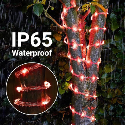 Jnaurb Solar Rope Lights, 2 Pack Total 66ft 200LED Solar String Lights, 8 Modes Waterproof Solar Outdoor Light, Flexible Clear Trampoline Light for Garden Yard Patio Deck Porch Pool Tree Decor - Red