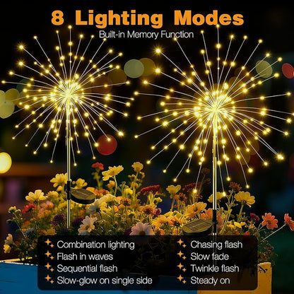 btfarm 1 Pack Solar Garden Lights Outdoor, 8 Modes Firework Lights Solar Powered, Waterproof Twinkle Fairy Light Outside for Yard Patio Pathway Pool Christmas Party Decorative, Warm White