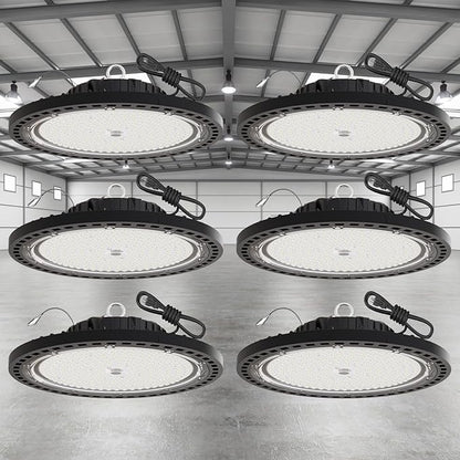 6 Pack UFO LED High Bay Light 250W, 35000 LM, 5000K with 5ft Power Cord, US Plug, Bright LED Shop Light for Basement Commercial Factory Garage Lighting, IP66 Waterproof, AC110-277V, ETL Listded