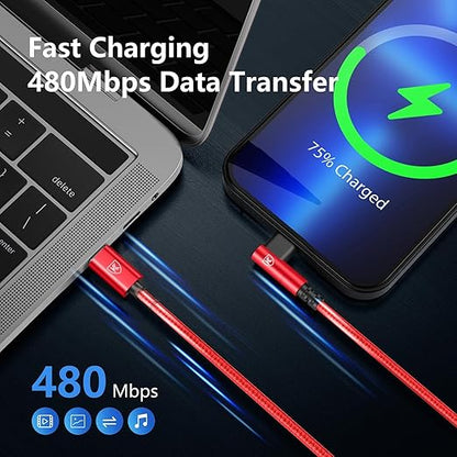 USB C to Lightning Cable 6FT, 90 Degree iPhone Charger Cables [Apple MFi Certified] 3Pack Fast Charging Cord Nylon Braided USB C Lightning Cable Compatible with iPhone 14/13/12/11/Pro Max/Plus/8/7-Red