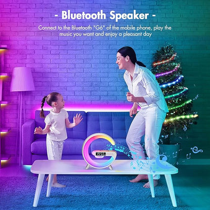 Blingbin Wireless Charger Atmosphere Lamp, 2025 New Mini LED Table Lamp, Bluetooth Speaker, Dimmable Night Light Bedside Lamp Alarm Clock with Music for Christmas Birthday New Year Gifts