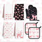 8 Pcs Cute Pink Bow Kitchen Towels and Dishcloths Sets Oven Mitts Pot Holders Set Valentines Day Absorbent Decor Accessories Gloves Potholders Heat Resistant for Chef Baking Cooking Home Gifts