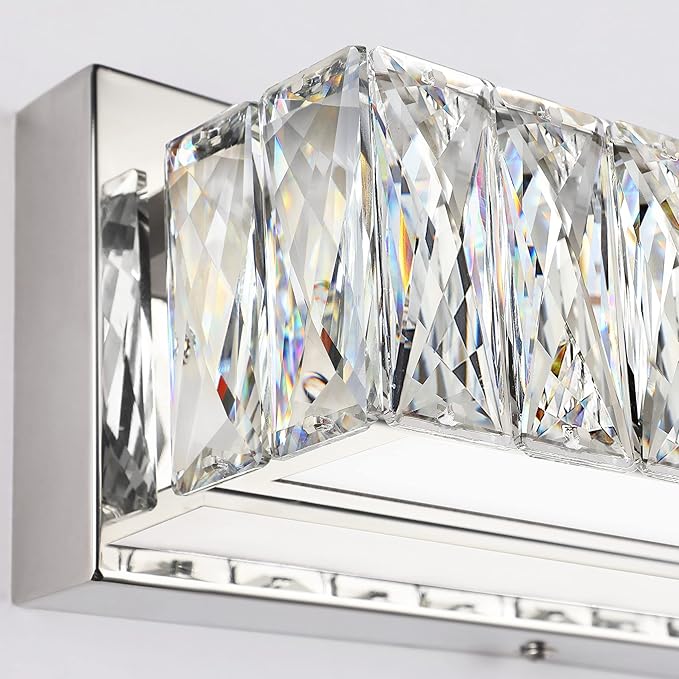 ZUZITO LED Vanity Lights for Bathroom - 30 inch Crystal Modern Vanity Lights - Chrome Bathroom Light Fixtures Over Mirror Cool White Light