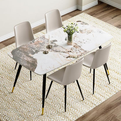 Modern Dining Table Set for 4, 62'' Sintered Stone Dining Table with 4 Chairs, Easy to Assemble