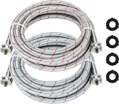 Cenipar 15FT LONG Washing Machine Hoses Straight Stainless Steel Burst Proof 2 Pack - Hot and Cold Water Supply Hoses with 3/4'' Standard NPT Connector Fit for ALL Washing Machine