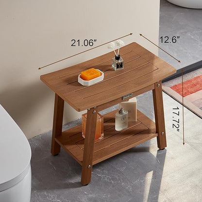 Large HDPS Shower Bench Seat, Waterproof Shower Stool for Inside, Bath Chair Seat for Shaving Legs, Spa Foot Rest with Adjustable Feet, No Maintenance, Indoor/Outdoor Use, Brown
