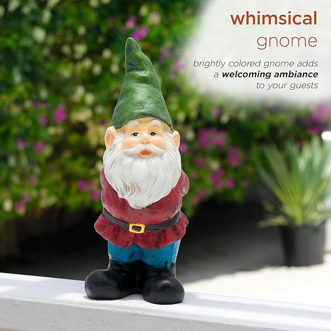 Alpine Corporation 11" Tall Classic Outdoor Garden Gnome Yard Statue Decoration
