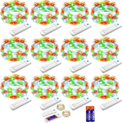 YJFWAL 12 Pack 10ft 30LED Timer Fairy Lights AAA Battery Powered, Starry String Lights with 8 Modes Remote Waterproof Twinkle Lights for DIY, Bedroom, Wedding, Party, Patio, Christmas Decor (Colorful)