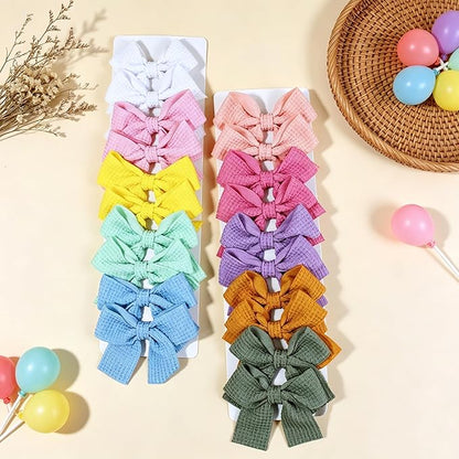 20PCS Baby Girl Dog Gift Wrap Hair Bow Clips Barrettes Colorful Waffle Textured Bow Hair Clips for Girls, Cute Butterfly Accessories Alligator Clip for Little Girls Toddler Kids Teens