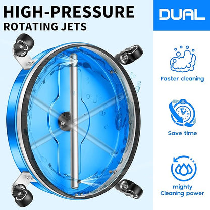 16.5" Pressure Washer Surface Cleaner with 4 Wheels - Coated Blue Stainless Steel Surface Cleaner for Pressure Washer Attachment for Concrete, Driveway, Patio, Sidewalk, Deck and Driveways - PWS165