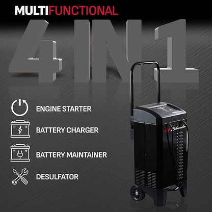 Schumacher Electric Wheeled Automatic 6A Car Battery Charger and 200A Engine Starter, 4-in-1 Solution, Maintainer, 40A Boost, for 12V Power Sport, Automotive, and Marine Batteries, SC1324