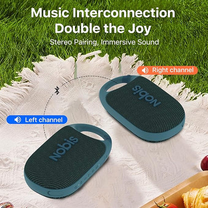 NOBIS Clip N1 Portable Bluetooth Speaker with App, Beat Mode, Up to 24H Playtime, IP68 Waterproof, BT 5.3, HD Sound, Stereo Pairing, Custom EQ, Perfect for Outdoor, Home and Adventure (Blue)