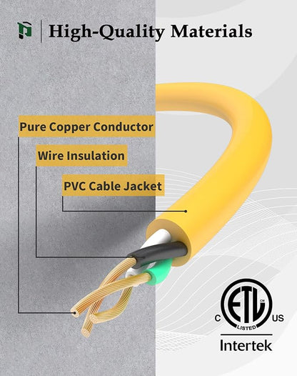 100Ft 12/3 Outdoor Extension Cord with 3-Outlets, Heavy Duty 12 Gauge 3 Prong Extension Cord Waterproof with Lighted end, 15A 12AWG 1875W SJTW, ETL Listed - Great for Garage, Garden and Home, Yellow