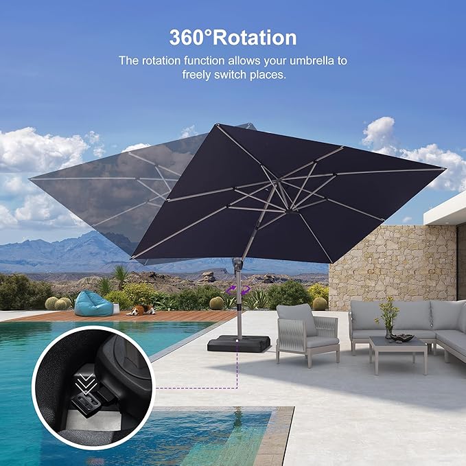 PURPLE LEAF Patio Umbrella with Base Included, 10‘×13’ Outdoor Aluminum Cantilever Umbrella with 360° Rotation, Aluminum Large Offset Umbrella for Outdoor Garden Pool, Navy Blue