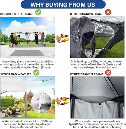 COBIZI 10x10 Pop up Canopy Heavy Duty Without Sidewalls, Easy Set-up Commercial Outdoor Party, 100% Waterproof Wedding Canopy Gazebo, 3 Height Adjustable with Handle Bag,White