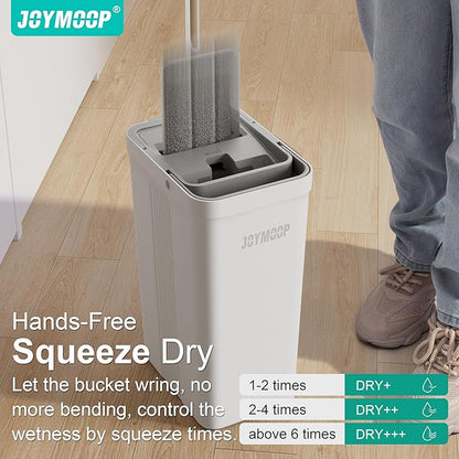 JOYMOOP Hands-Free Self-Cleaning Microfiber Mop and Bucket with Wringer Set for Home, Mops for Floor Cleaning and Wall Cleaner, Hardwood, Tile, Laminate, Vinyl Floors, Smooth Walls, and Glass Windows