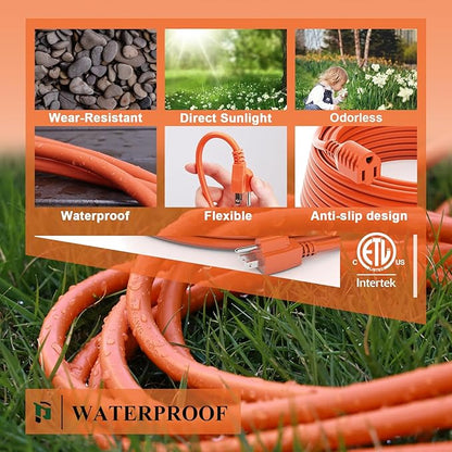 Outdoor Extension Cord 25 FT Waterproof, 16/3 Gauge Heavy Duty 3 Prong Extension Cord, 13A 1625W SJTW, ETL Listed, Great for Garden and Home, Orange