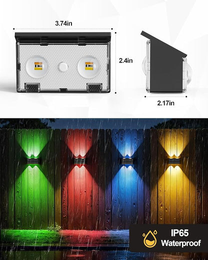 Bridika Solar Fence Lights Outdoor, 16 Pack Up and Down Wall Light, 8 Colors Lens LED Dusk to Dawn Solar Lights Outdoor Waterproof for Patio, Deck, Backyard, Garden Black