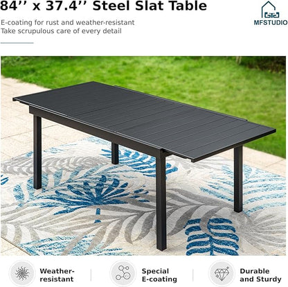 MFSTUDIO Patio Dining Set for 8, Expandable Patio Table and Chairs Set, 9 Piece Metal Outdoor Dining Set, Outdoor Patio Furniture Set for Deck Backyard Poolside Garden