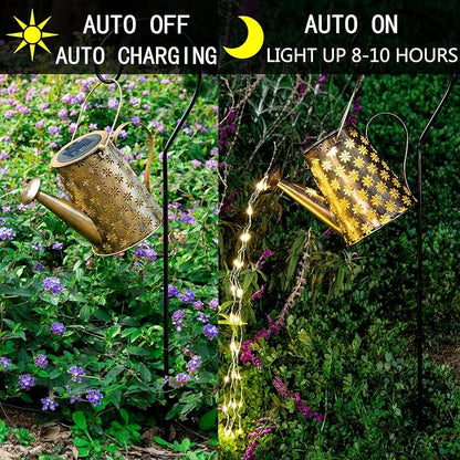 Garden Decor Solar Lights Outdoor Large Hanging Waterproof Watering Can Landscape Lights Outside Decorations for Yard Front Porch Patio Backyard Gardening Gift for Mom Grandma Women Birthday