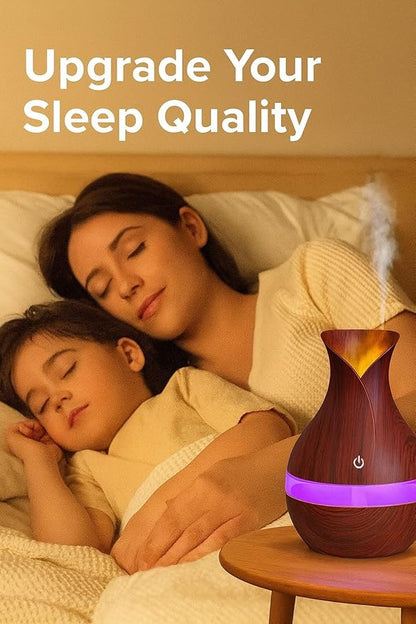 300ML Air Humidifier & Aroma Diffuser Home Fragrance Room Decor Essential Oil Diffuser Humidifiers for Bedroom Cool Mist 7 LED Light Car Air Freshener (Dark Wood-1)