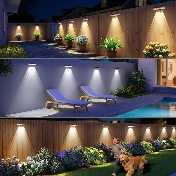 YiLaie Solar Fence Lights Outdoor with IP67 Waterproof, 3 Modes & Dusk to Dawn Auto ON/Off Solar Power Wall Mount Solar Lights for Outside Fence Wall Deck Gate (2 Pack)