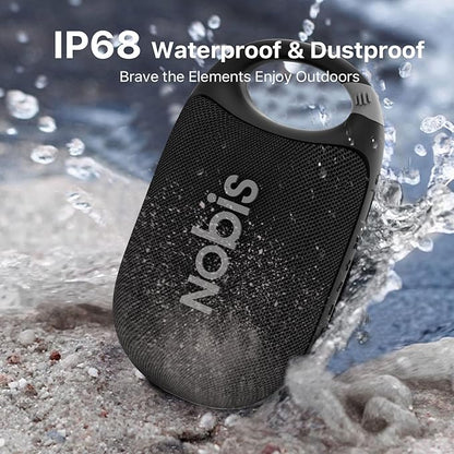 NOBIS Clip N1 Portable Bluetooth Speaker with App, Beat Mode, Up to 24H Playtime, IP68 Waterproof, BT 5.3, HD Sound, Stereo Pairing, Custom EQ, Perfect for Outdoor, Home and Adventure (Black)